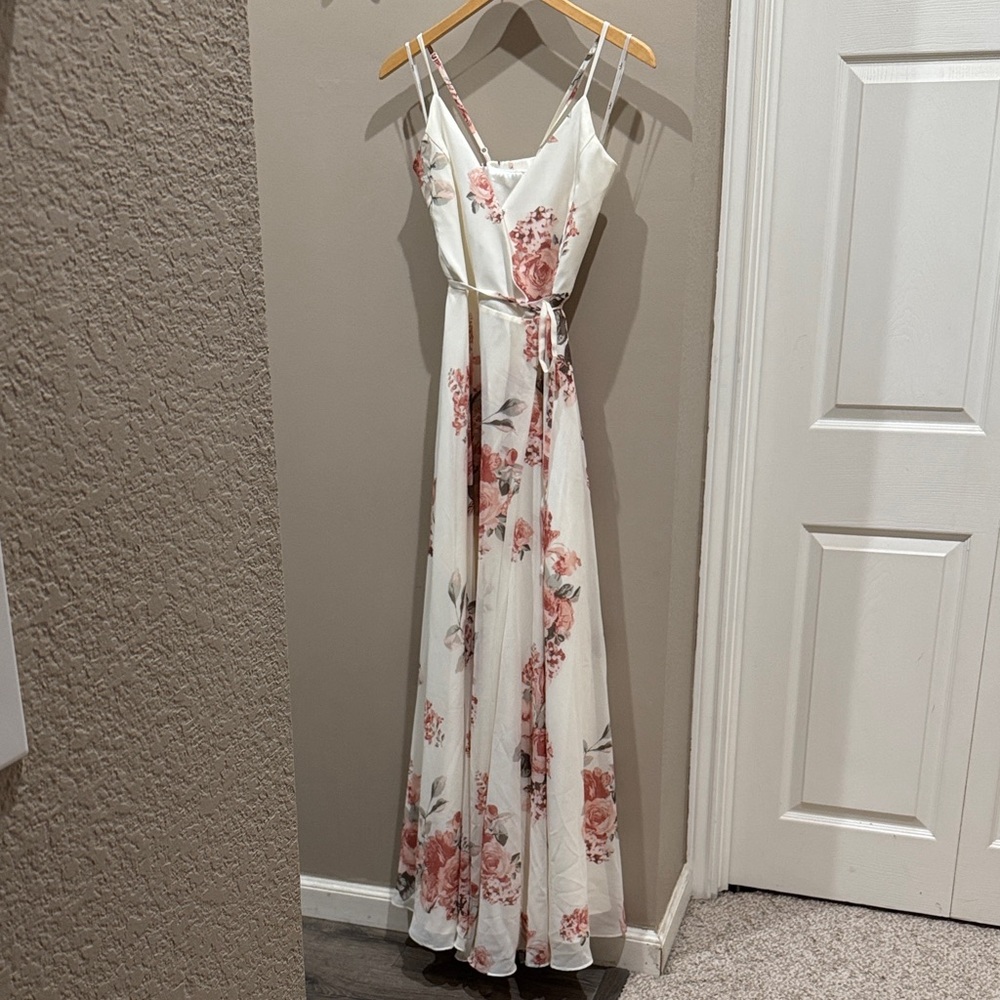 Lulu’s Floral Wrap Maxi Dress - White and Pink